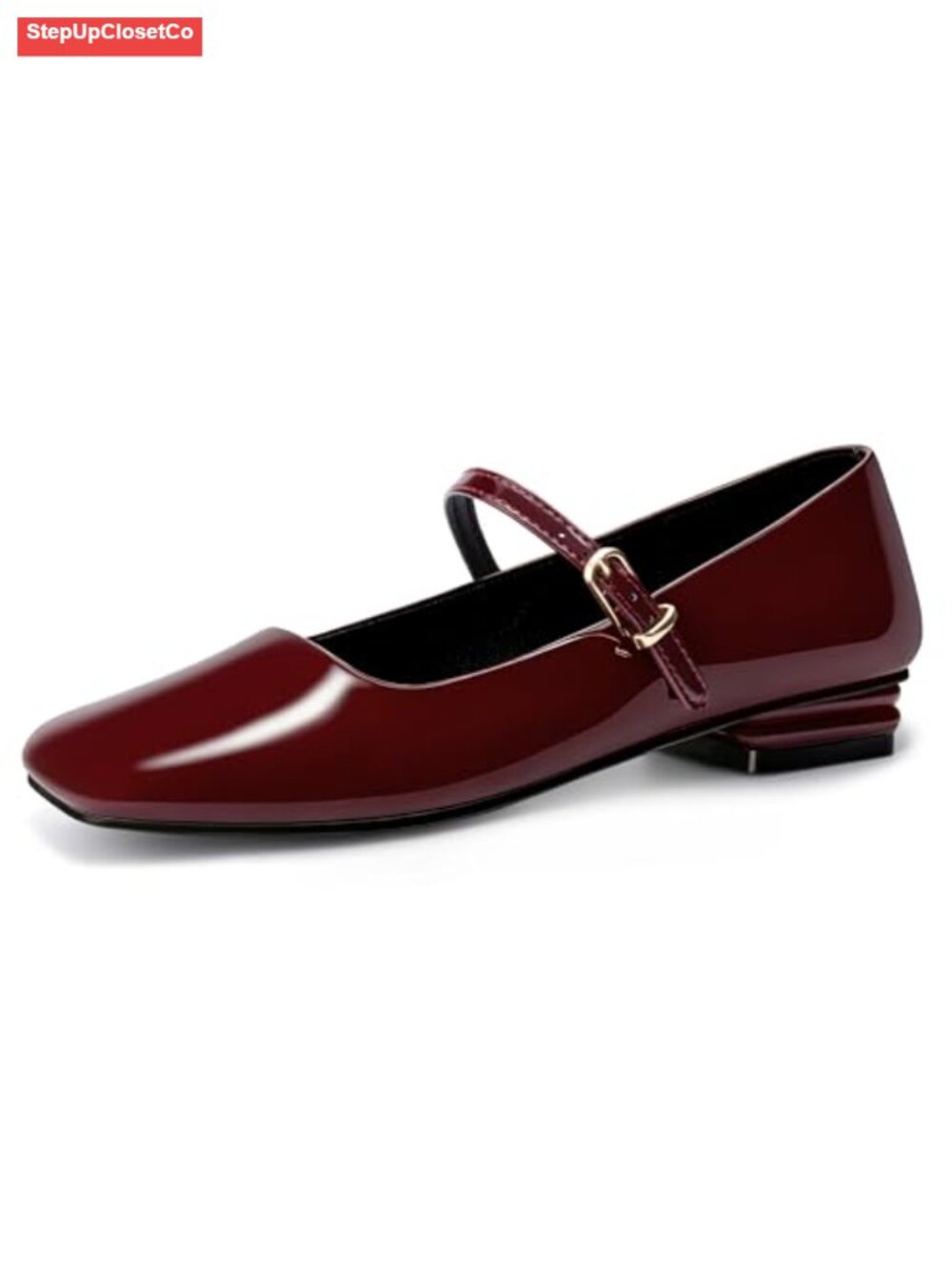 Mary Jane Flats Closed Square Toe Ballet Flats Adjustable Buckle Low Heel